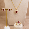 Fanaa 9ct Gold-plated Ruby & Diamond Pendant Necklace set