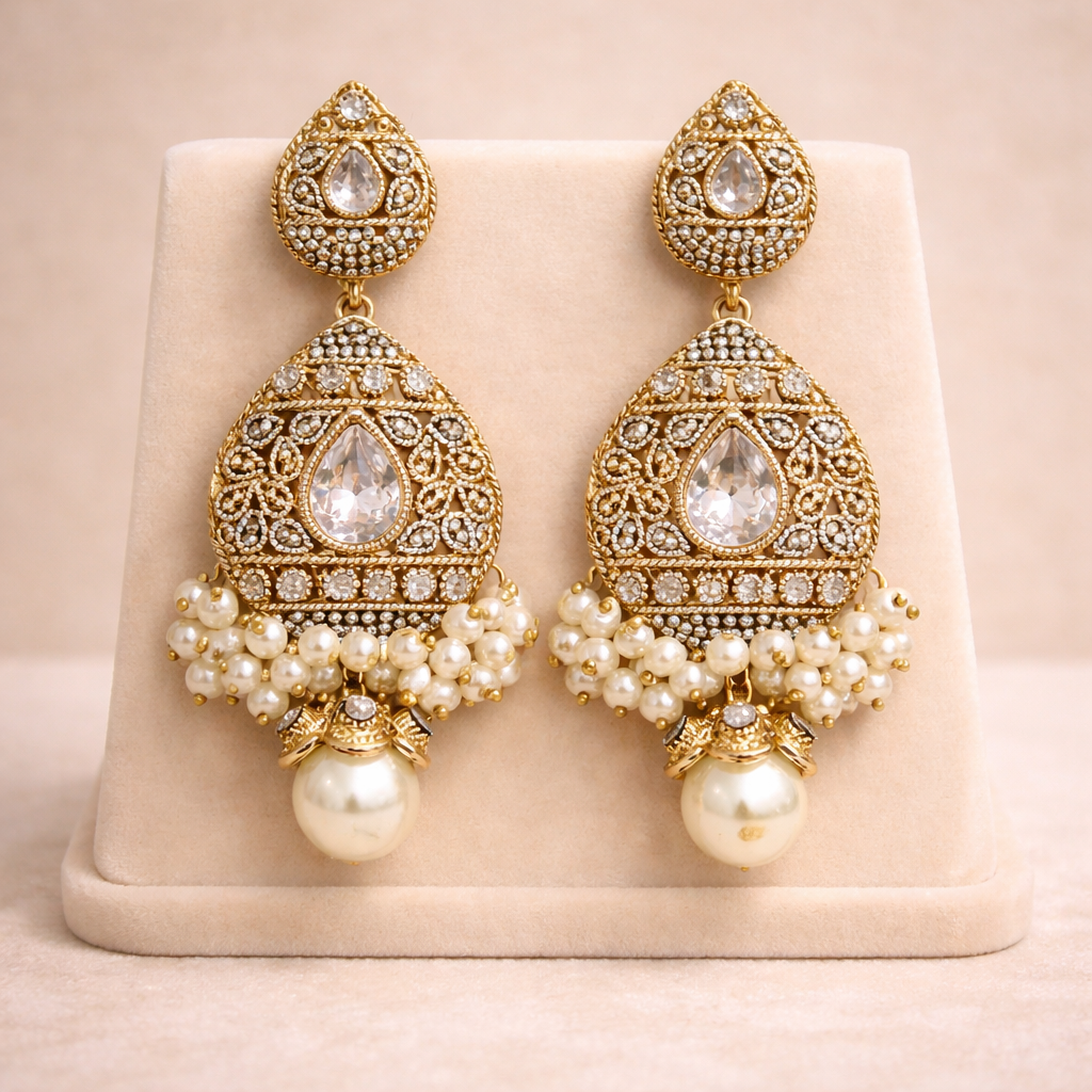 Egyptian Gajra Teardrop Earrings - White