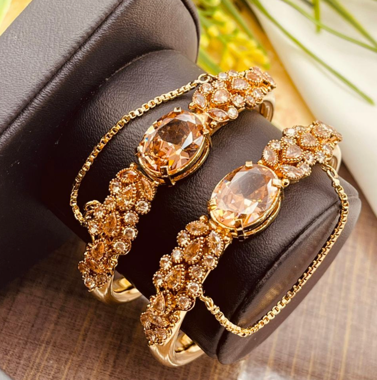 Inayat - Zirconia Gold-plated Kara Pair - Champagne