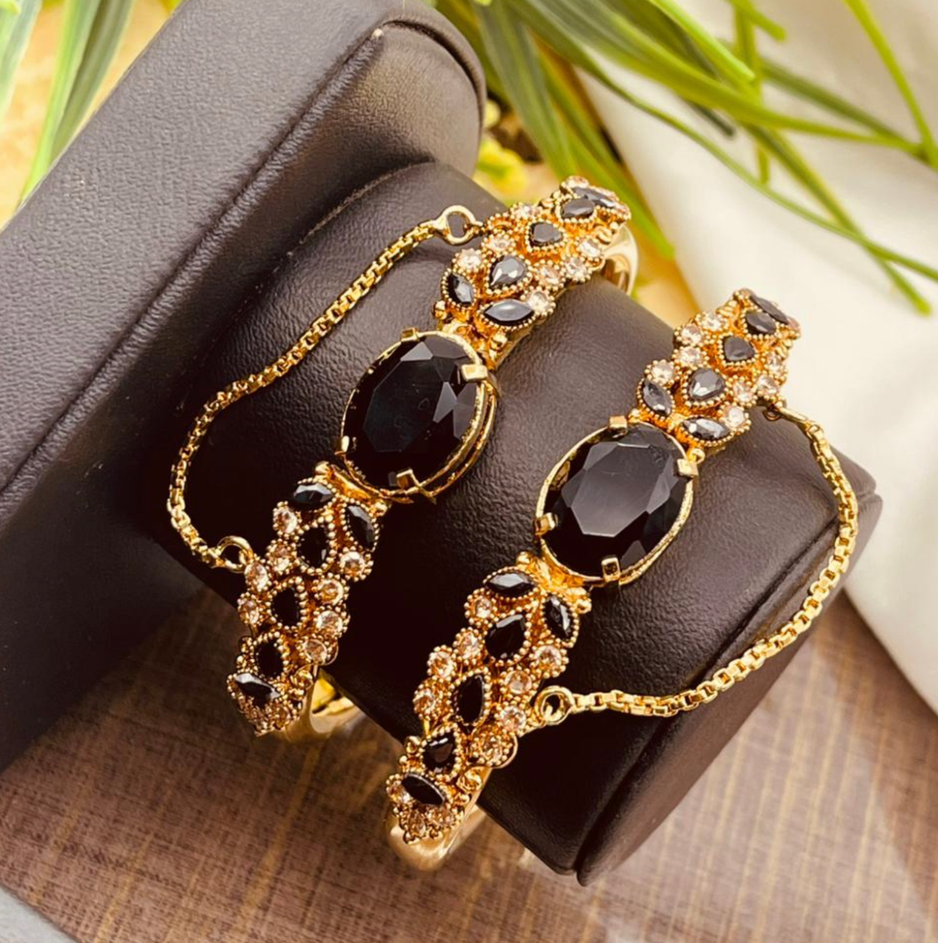 Inayat - Zirconia Gold-plated Kara Pair - Black