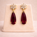 Hiba Flower Zircon Drop Earrings - Red