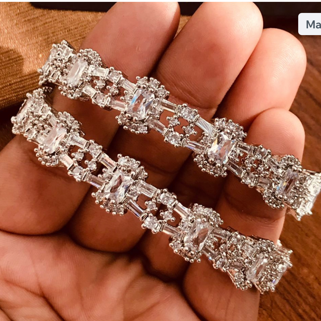 1 Karat Gold (2) Zirconia Bangles - Silver 0078