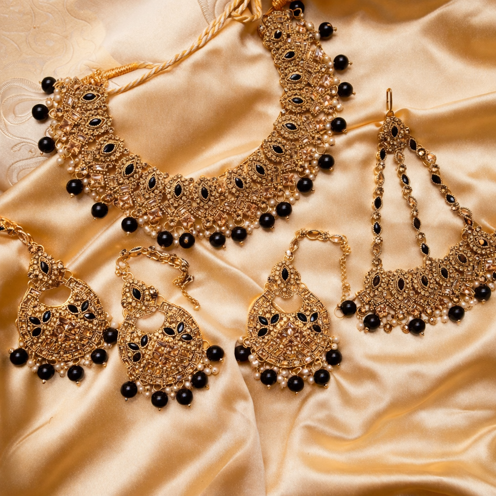 Heer Black & Gold Necklace set
