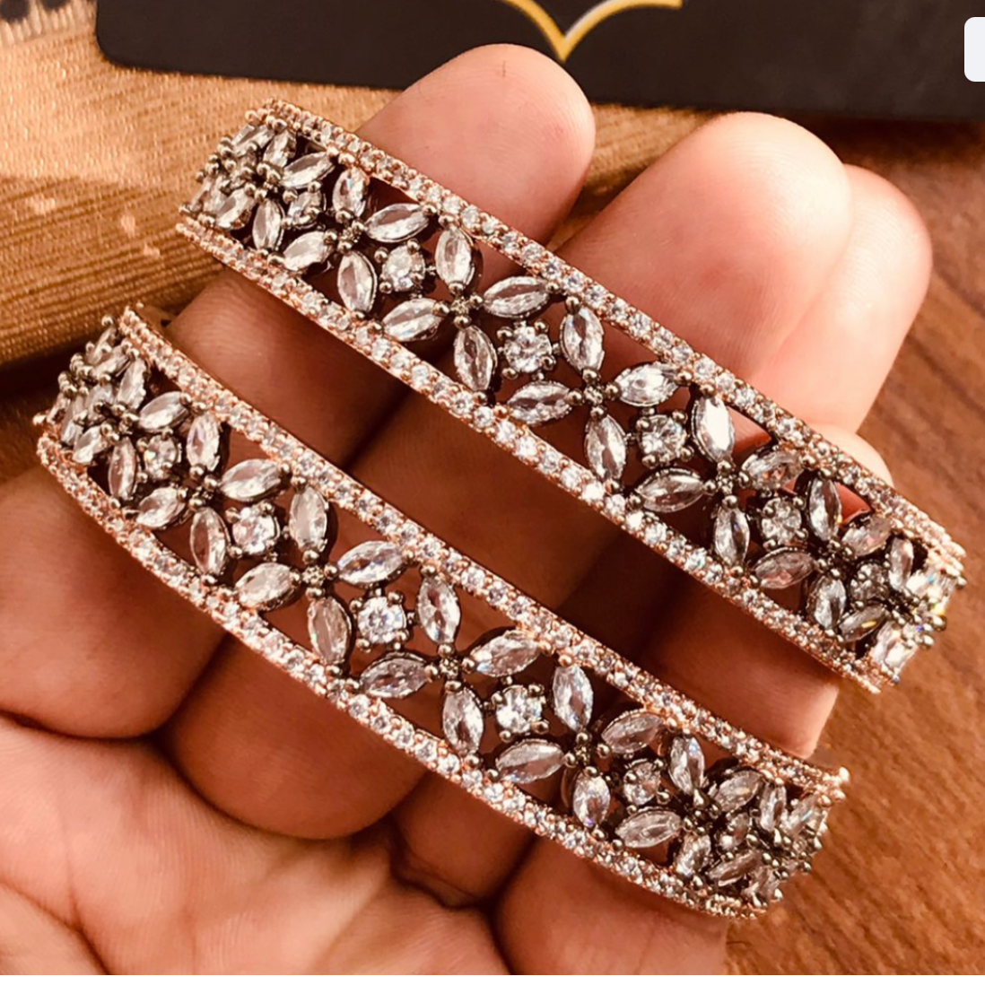 1 Karat Gold (2) Zirconia Bangles - Rosegold & Silver 0078