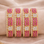 1 Karat Gold (8) Zirconia Flower Bangles - Pink