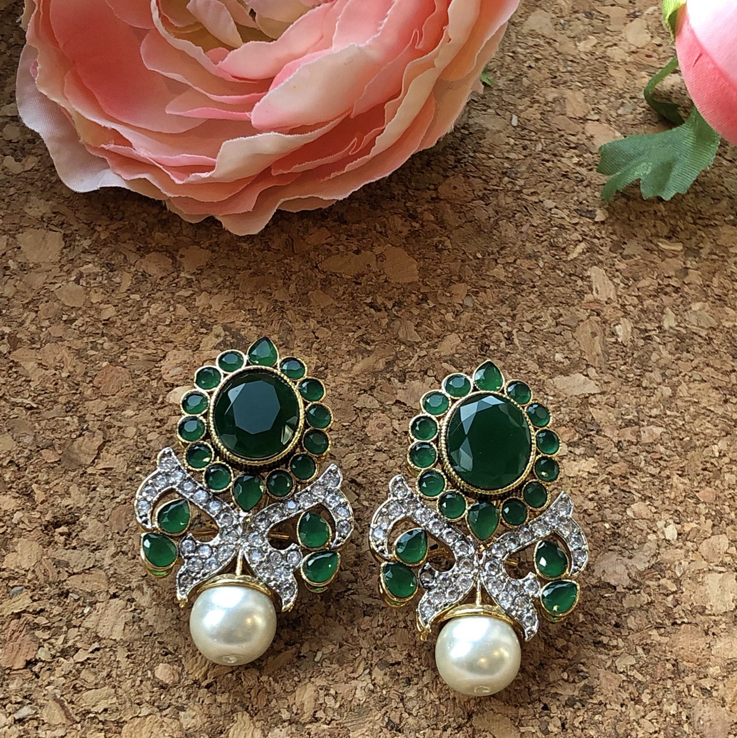 Aafreen Oxidised Green studs