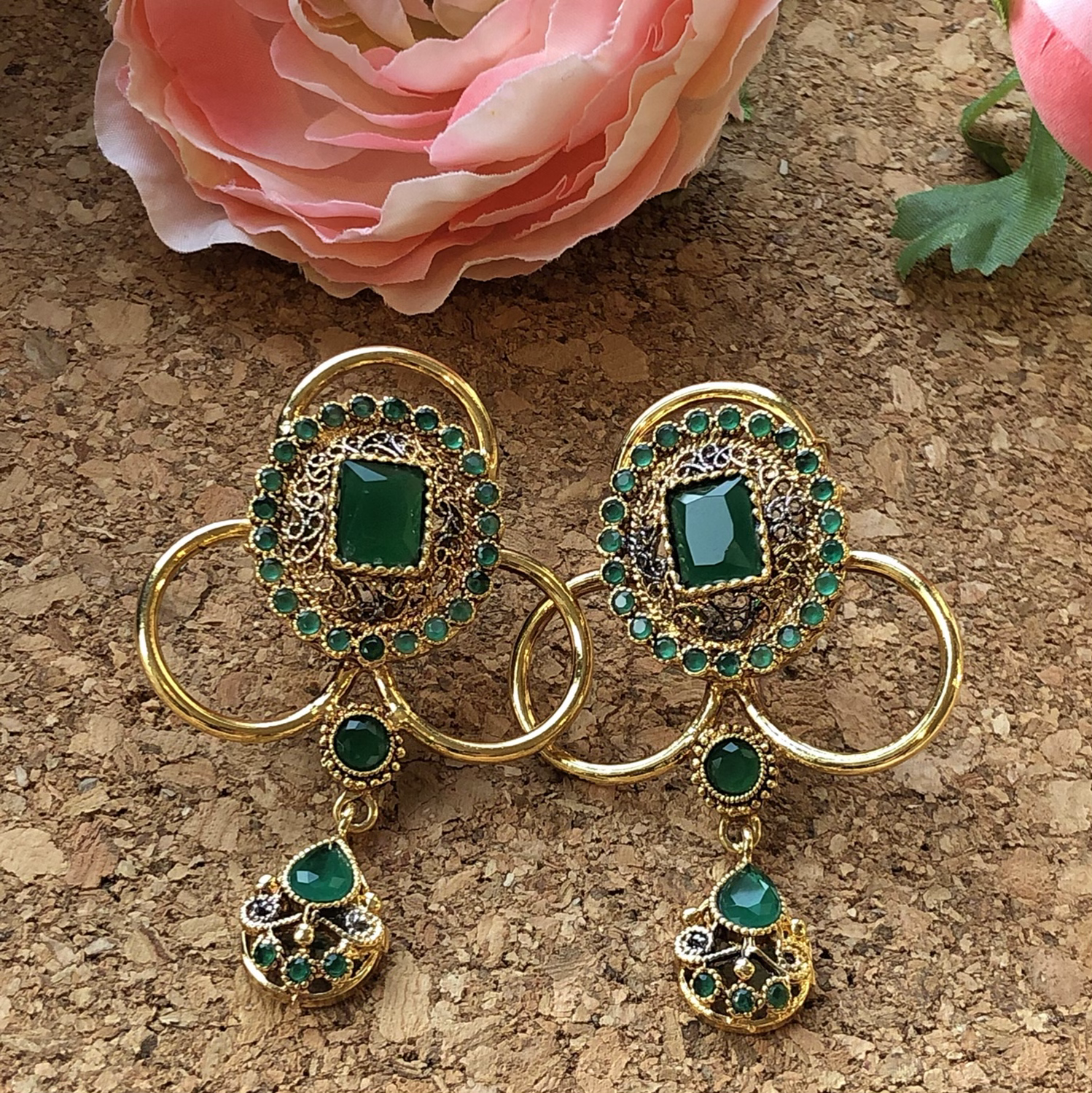 Shidat Oxidised Green Earrings