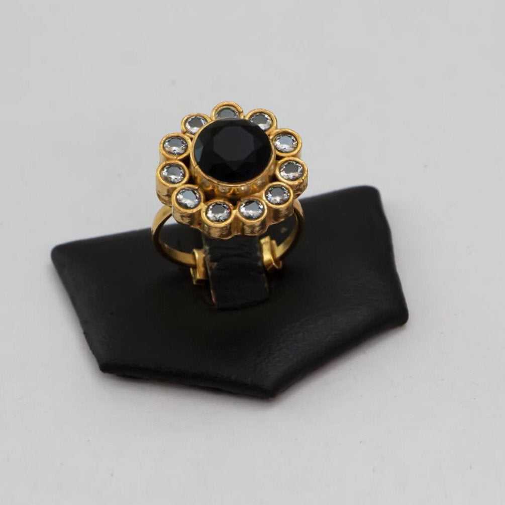 Awjah Black Kundan Ring