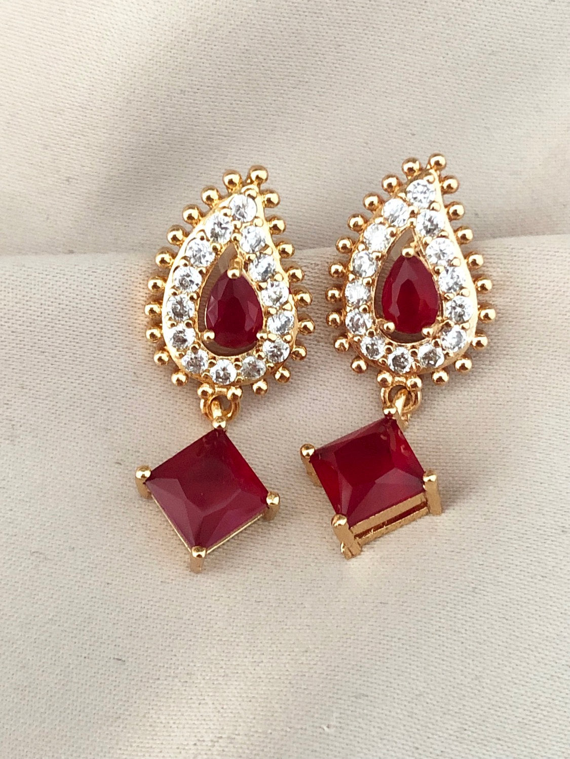Ruby Leaf Stud Earrings