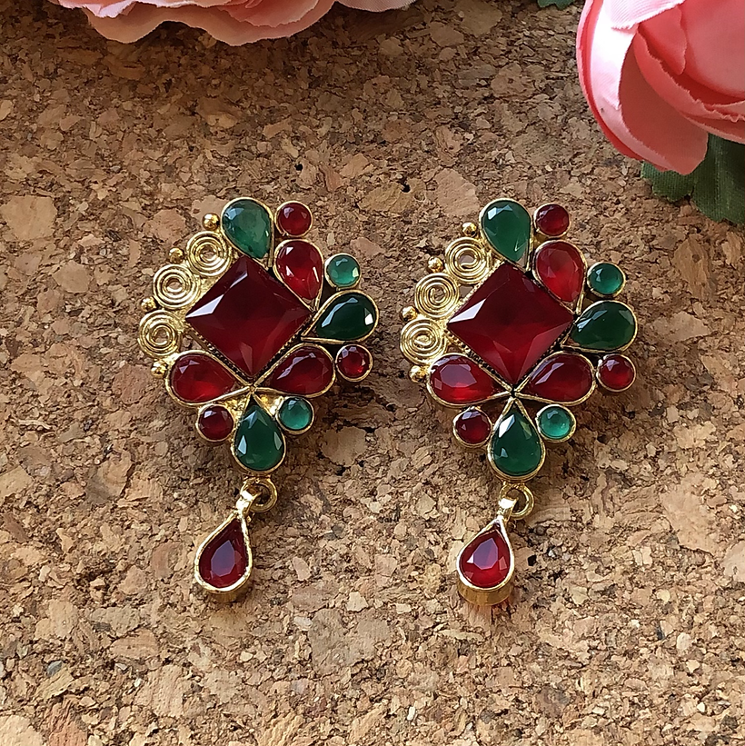 Attiyat Mother of Pearl Red & Green Earrings