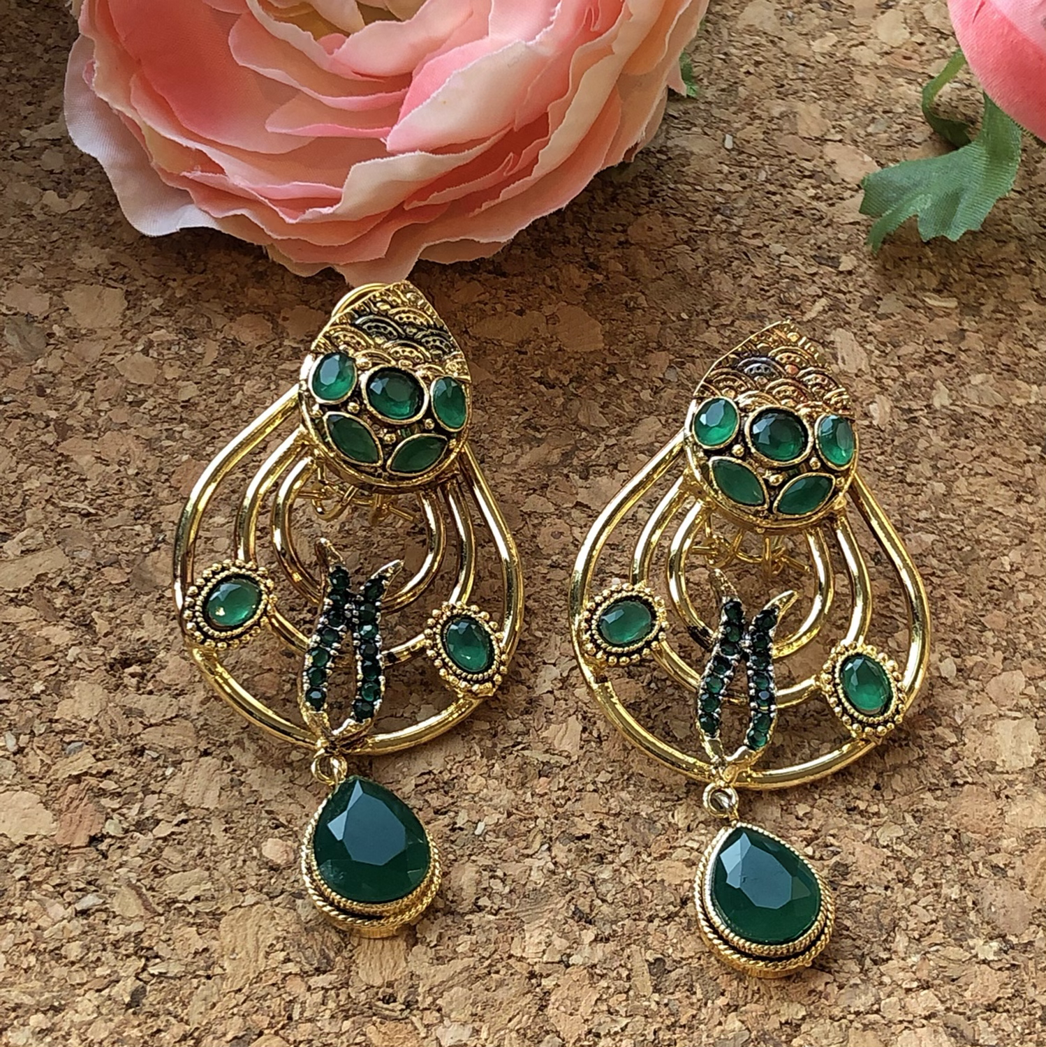 Qatra Oxidised Emerald Earrings