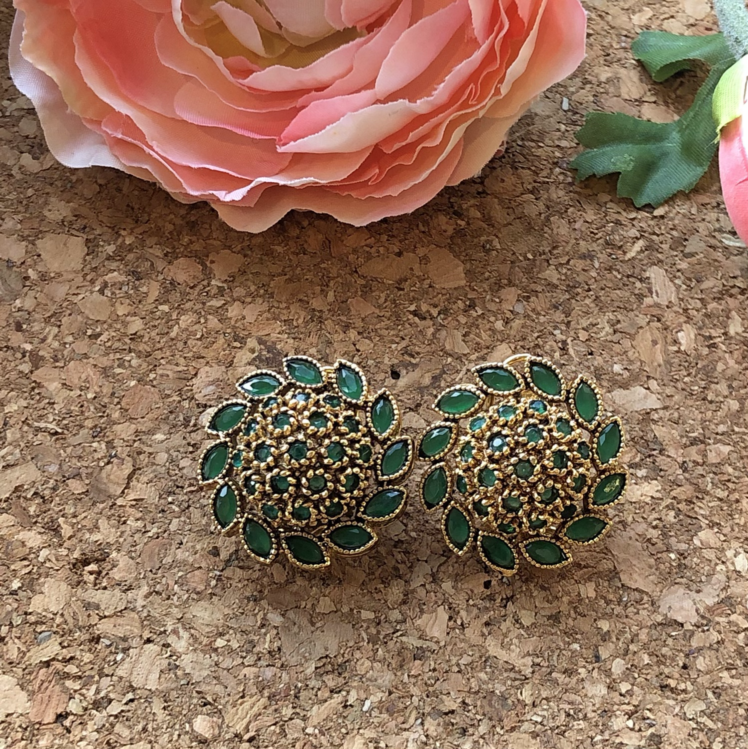 Inaayat Green Oxidised Studs