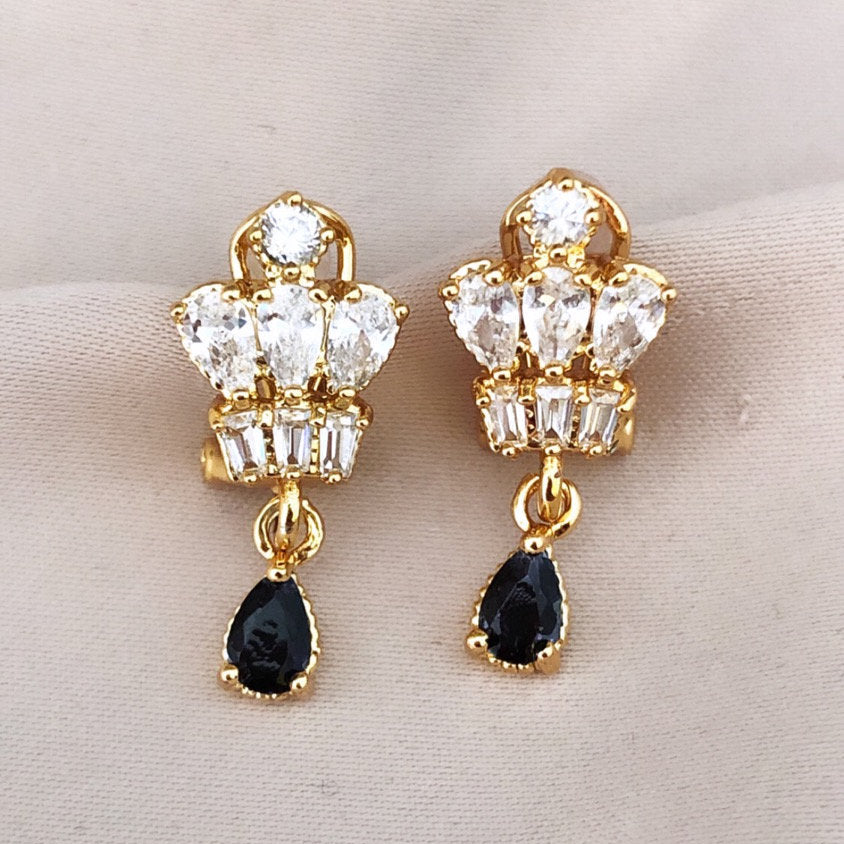 Silver & Black Tower Stud Earrings