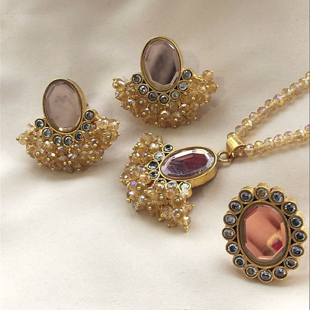 Kundan Gajra Pendant set - Champagne Oval