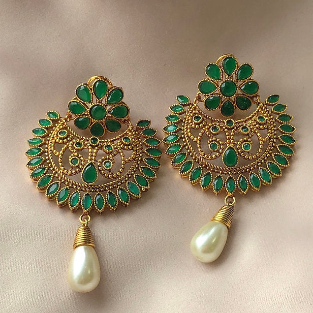 Musalsal Oxidised Green Earrings