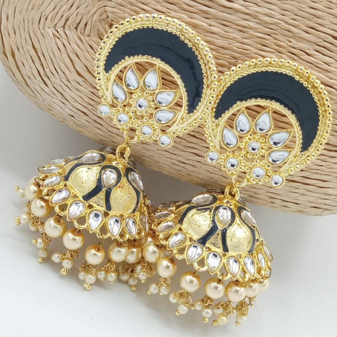 Afreen Dark Grey Meenakari Jhumka