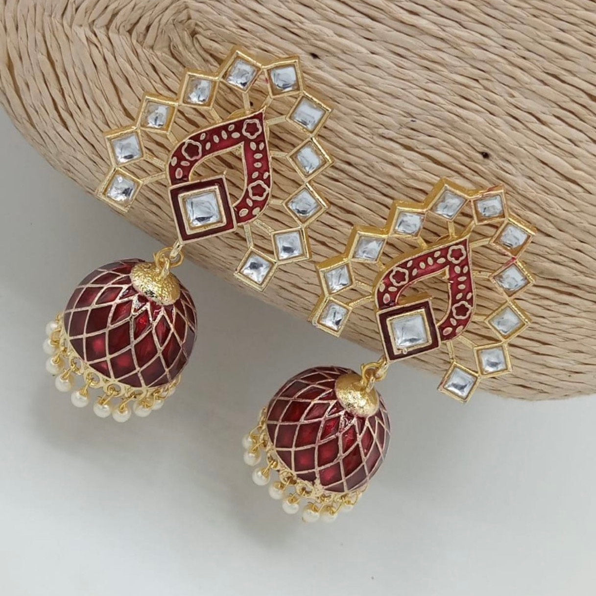 Khwaab Maroon Meenakari Jhumka