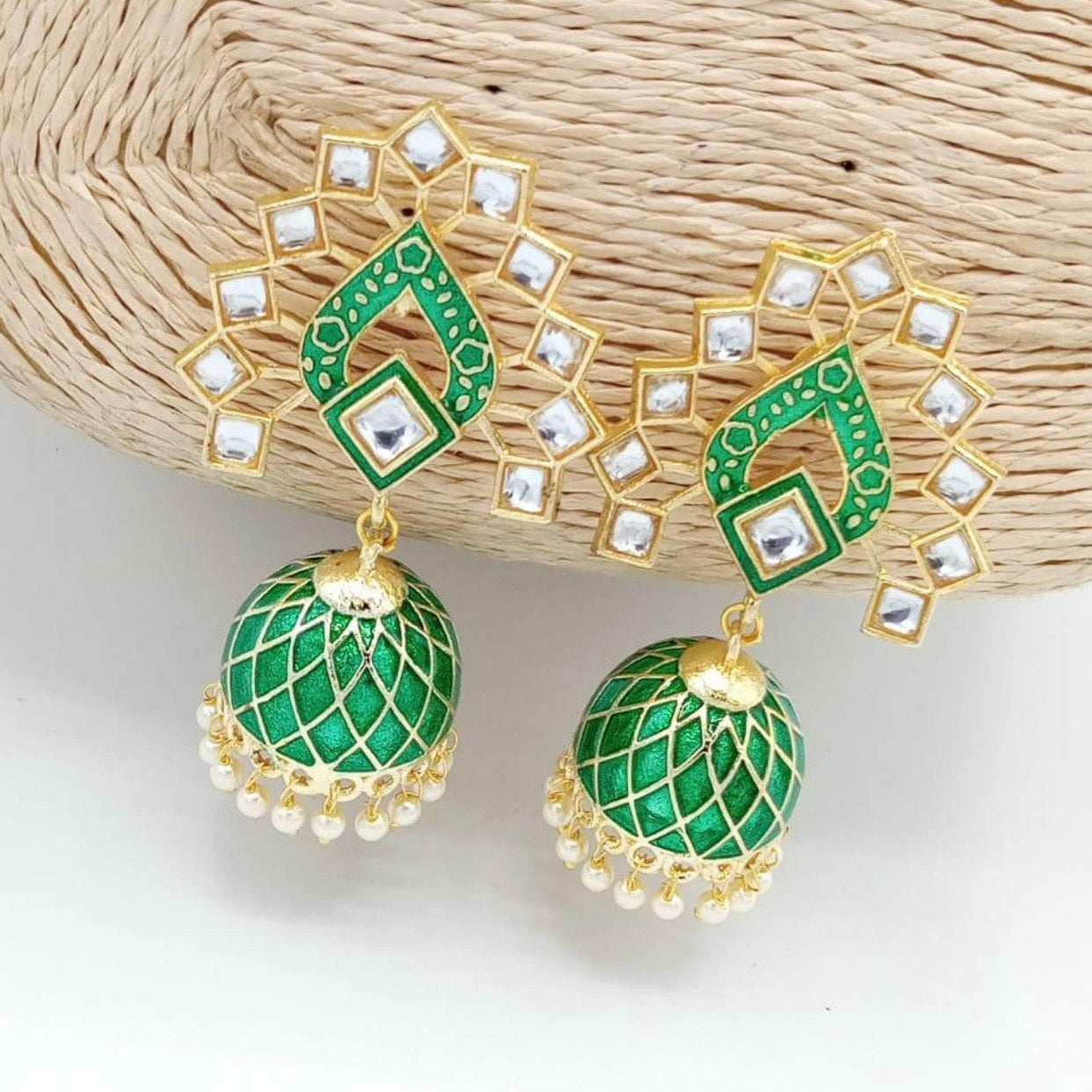 Khwaab Green Meenakari Jhumka