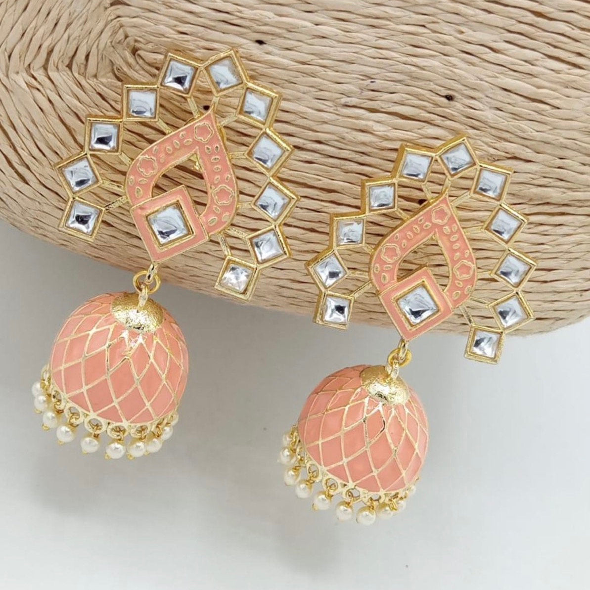 Khwaab Peach Meenakari Jhumka