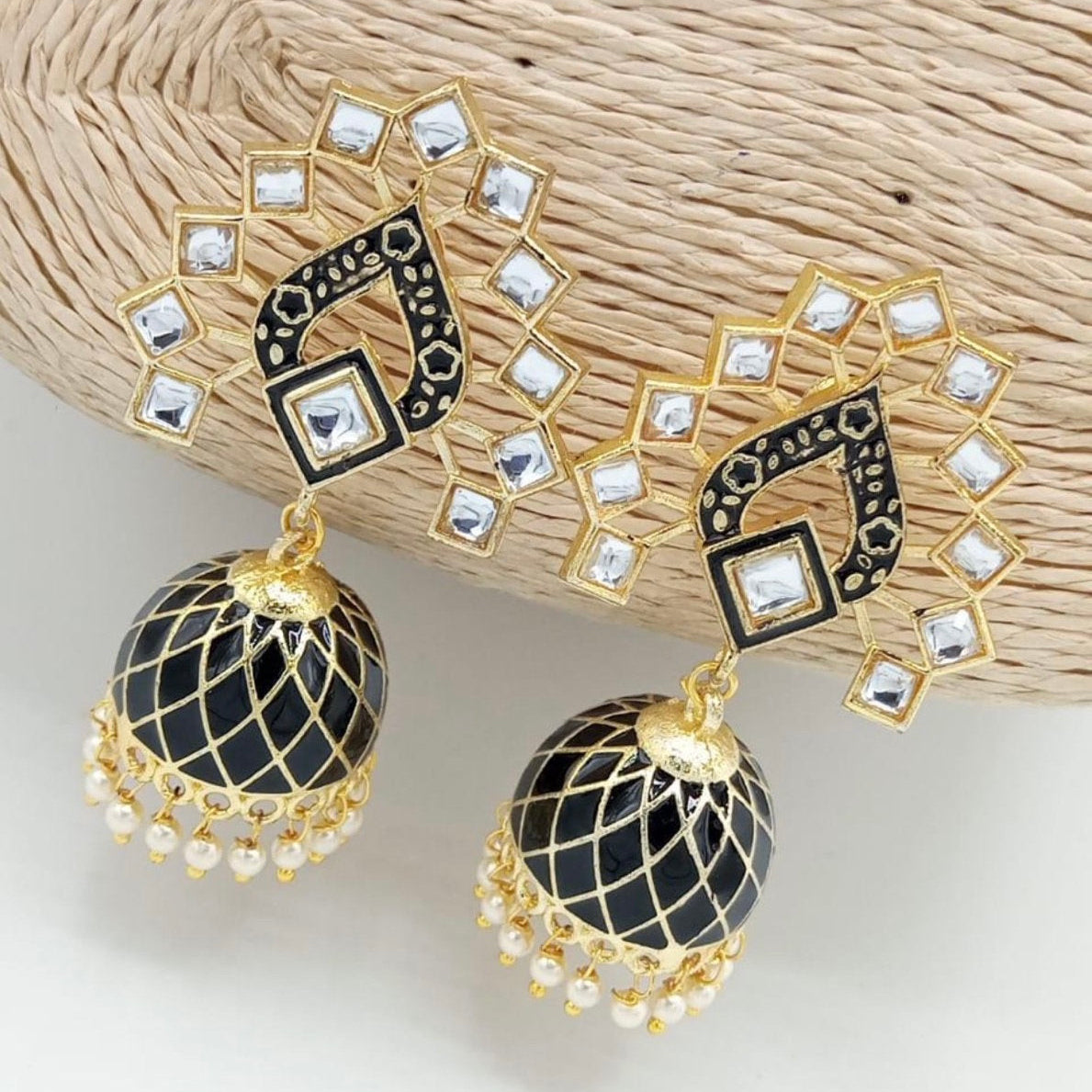 Khwaab Black Meenakari Jhumka