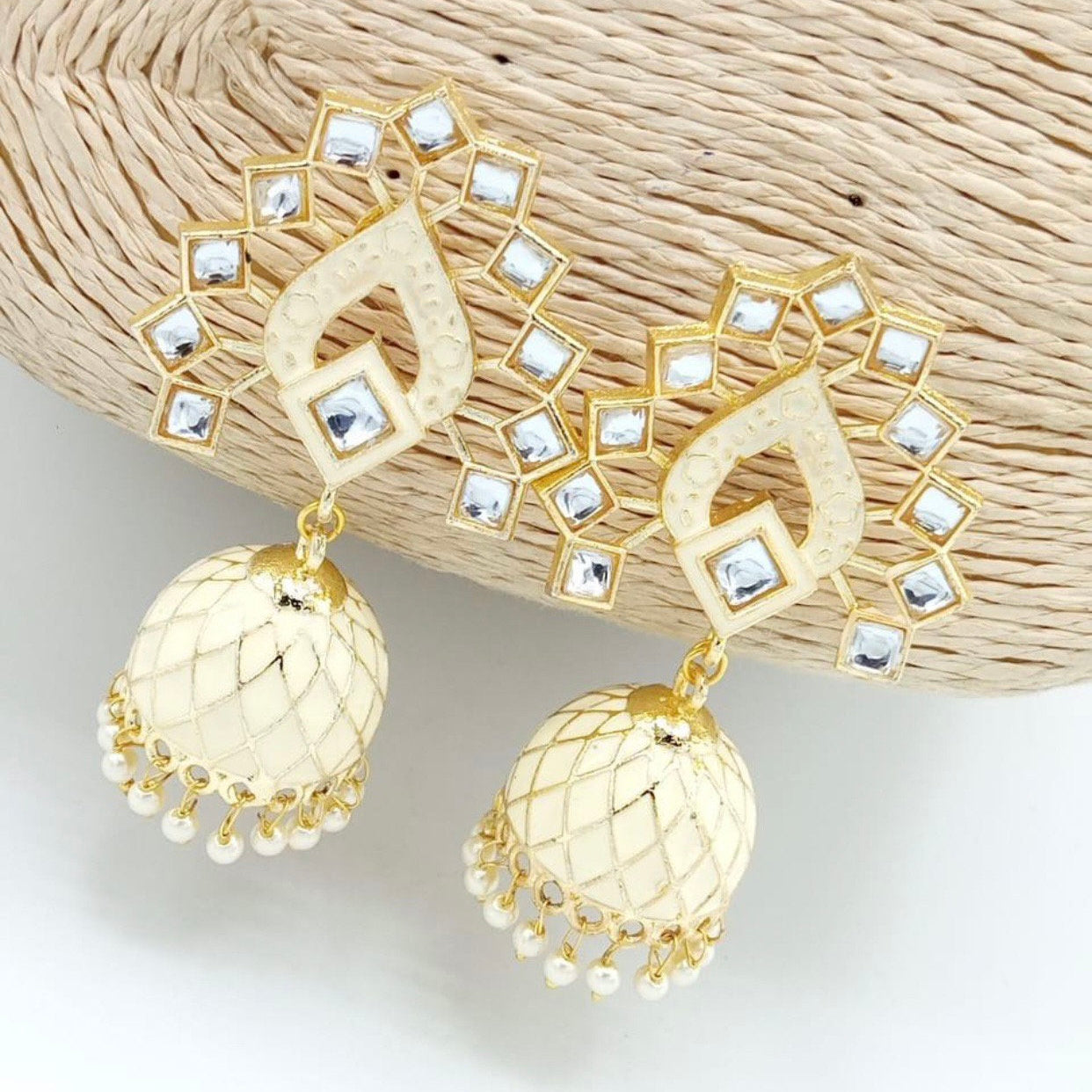 Khwaab Cream Meenakari Jhumka