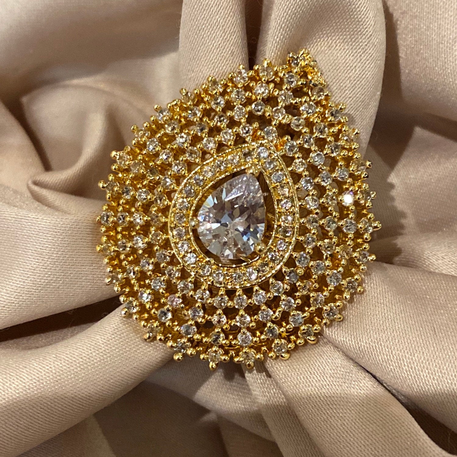 Zircon Gold-plated Silver Ring (adjustable)