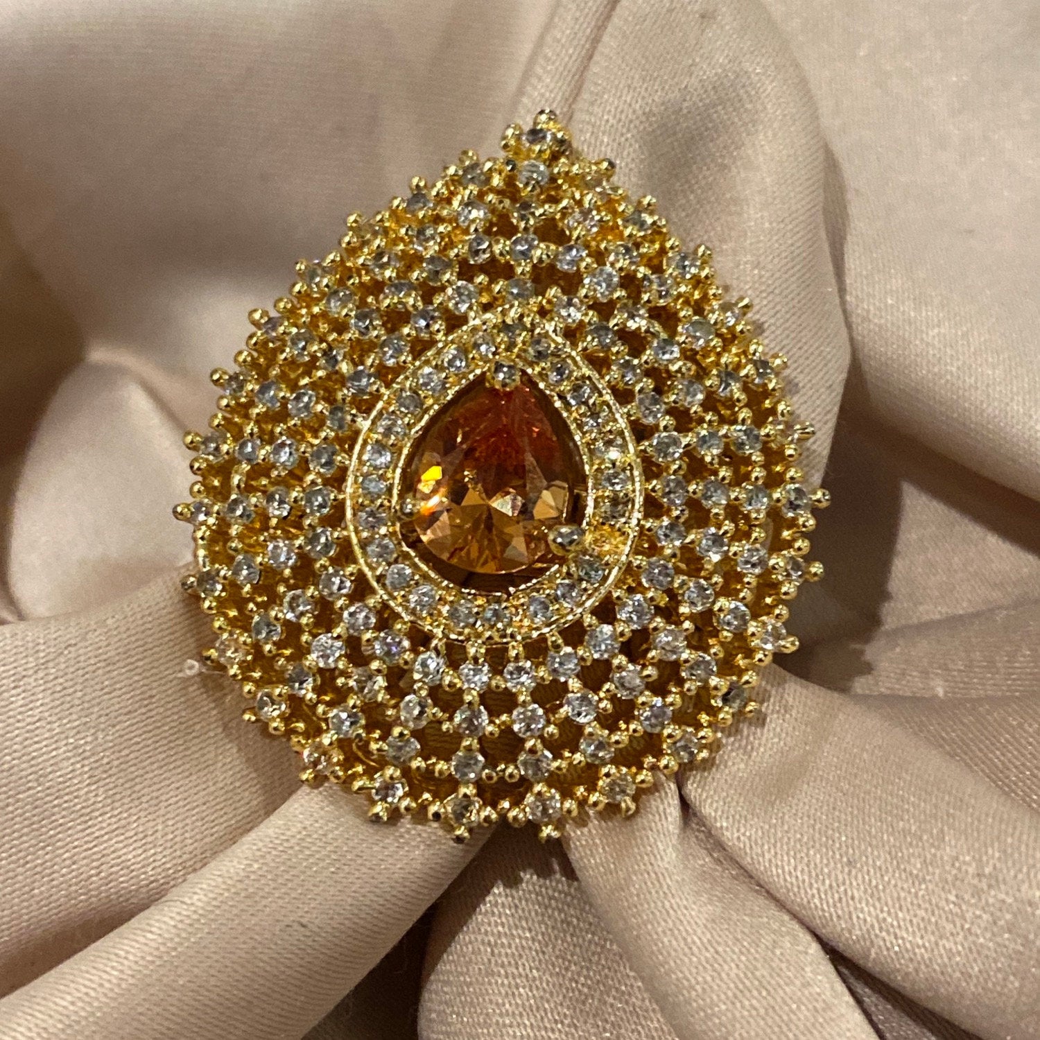 Zircon Gold-plated Champagne Ring (adjustable)