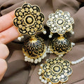 Meenakari Jhumka + Tikka (Black)