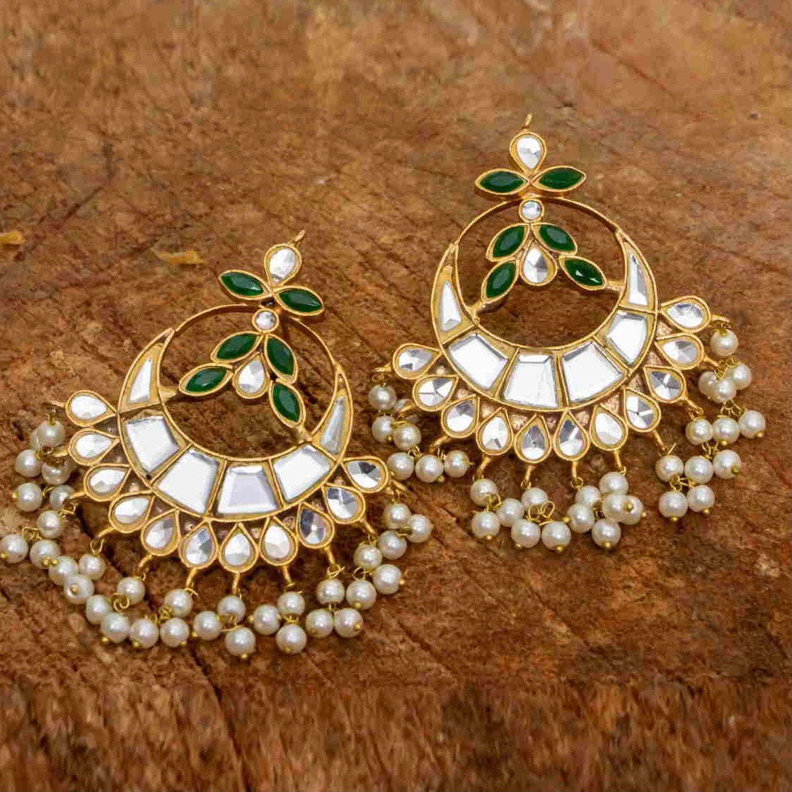 Farshi Kundan Green Chandbali