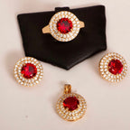 Fanaa 9ct Gold-plated Ruby & Diamond Pendant Necklace set