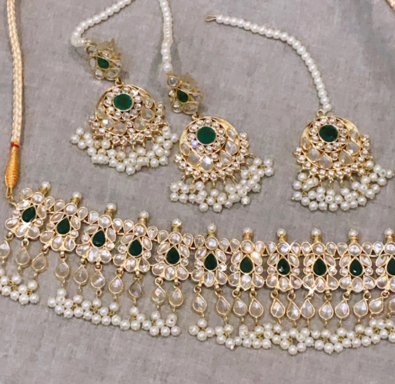 Anarkali Sheesha Kundan Green set